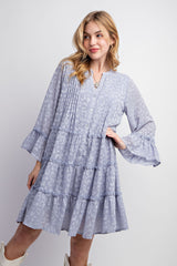 Dusty Blue Textured Chiffon Button Down Woven Dress