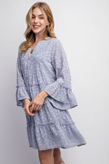 Dusty Blue Textured Chiffon Button Down Woven Dress