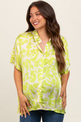 Lime Floral Button Down Maternity Blouse