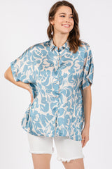 Aqua Floral Button Down Blouse