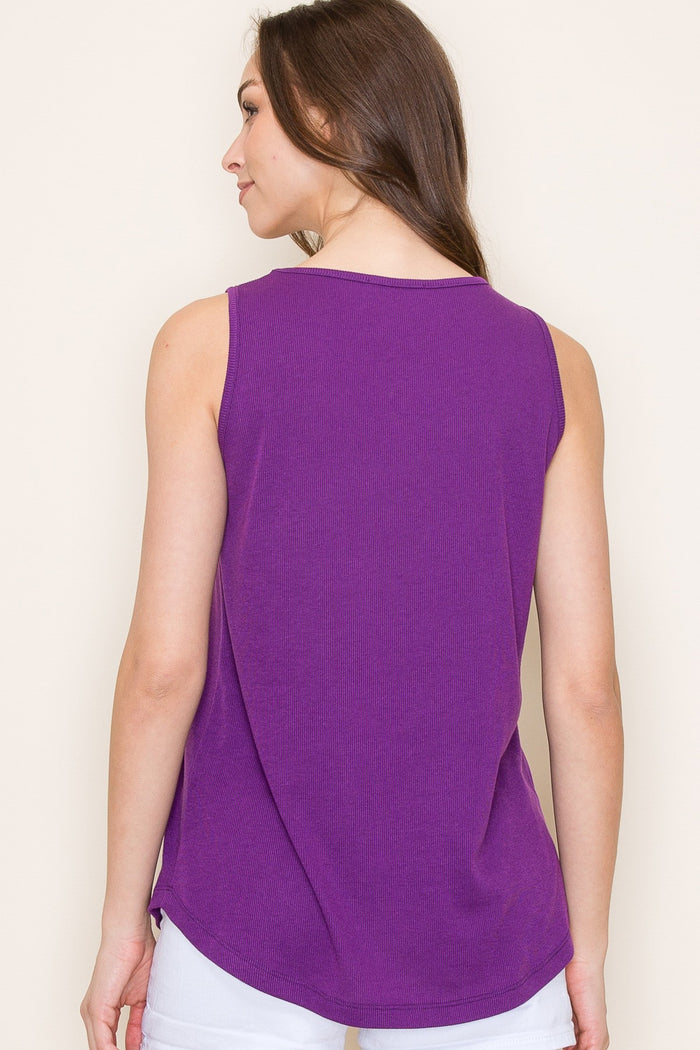 Purple Ribbed Sleeveless Top