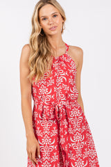 Red Paisley Halter Cross Back Maxi Dress