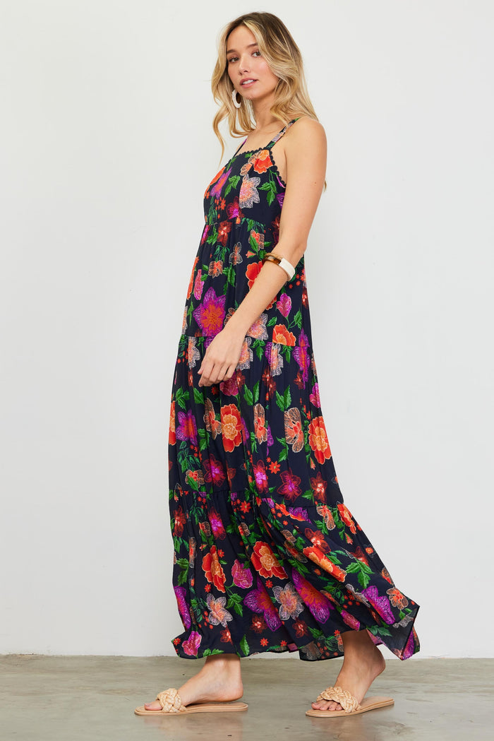Black Floral Embroidered Maxi Dress