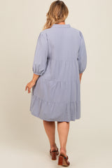 Light Blue Button Front Maternity Plus Dress