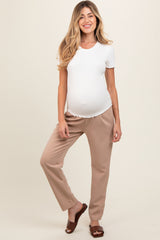 Beige Pleated Relax Fit Maternity Pants