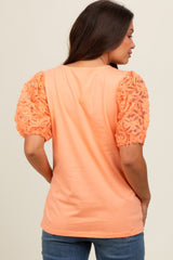 Peach Floral Mesh Sleeve Maternity Blouse