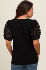 Black Floral Mesh Sleeve Maternity Blouse