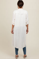 White Collared Button Down Long Maternity Blouse