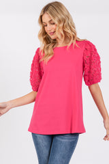 Fuchsia Floral Mesh Sleeve Blouse