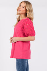 Fuchsia Floral Mesh Sleeve Blouse