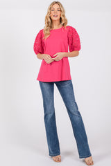 Fuchsia Floral Mesh Sleeve Blouse