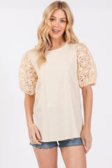 Cream Floral Mesh Sleeve Blouse