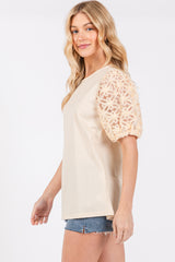 Cream Floral Mesh Sleeve Blouse