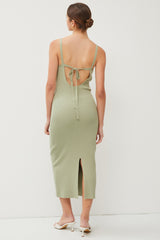 Light Olive Knit Open Tie Back Midi Dress