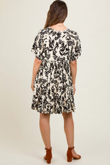 Ivory Button Down Pleated Leaf Print Maternity Dress