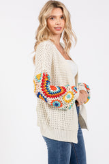 Cream Sleeve Crochet Cardigan