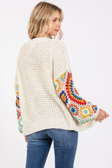 Cream Sleeve Crochet Cardigan