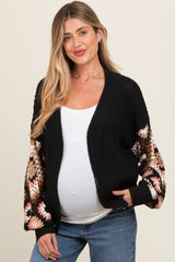 Black Sleeve Crochet Maternity Cardigan