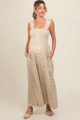 Cream Floral Flowy Maternity Jumpsuit