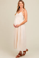 Cream V-Neck Crochet Top Maternity Midi Dress