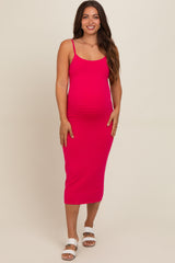 Fuchsia Fitted Spaghetti Strap Maternity Midi Dress