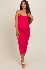 Fuchsia Fitted Spaghetti Strap Maternity Midi Dress