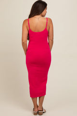 Fuchsia Fitted Spaghetti Strap Maternity Midi Dress