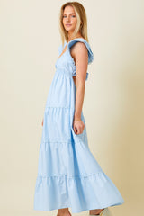 Light Blue Ruffle Trim Maxi Dress