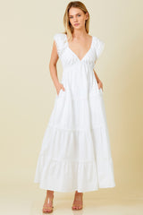 White Ruffle Trim Maternity Maxi Dress