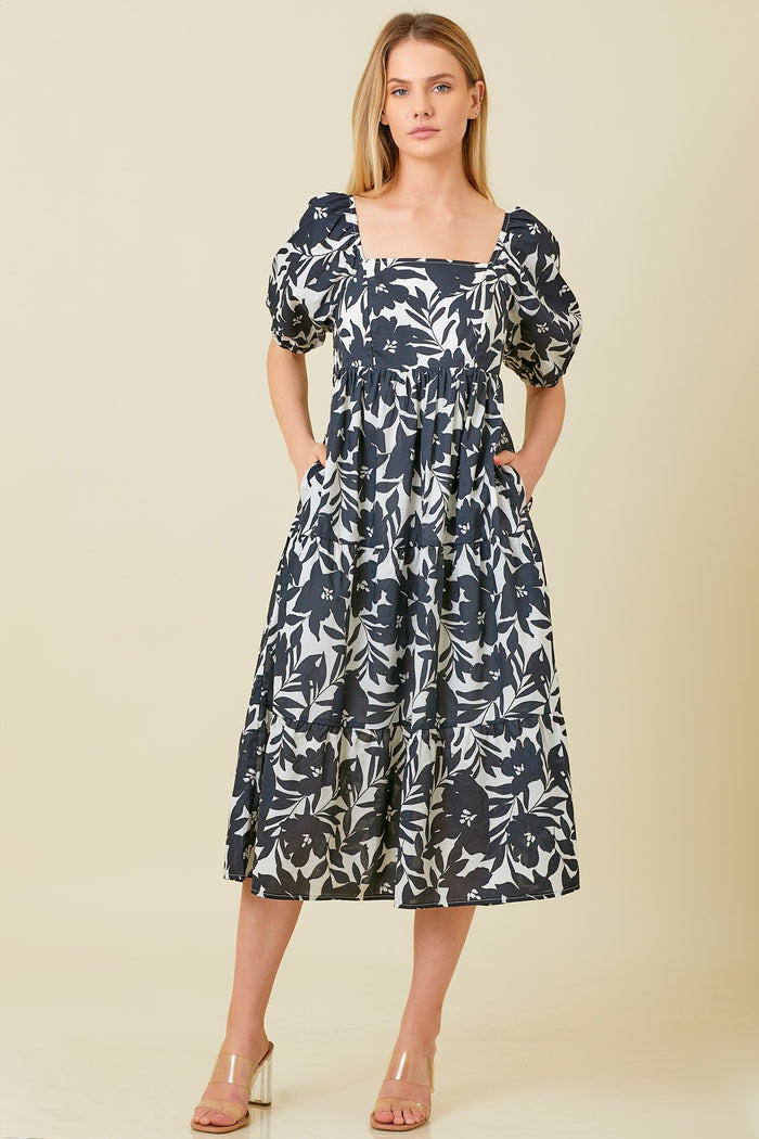Black Printed Maternity Midi Dress