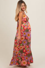 Olive Floral Cutout V-Neck Maternity Maxi Dress