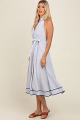 White Striped Halter Midi Shirt Dress