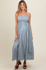 Navy Striped Cutout Back Maternity Maxi Dress