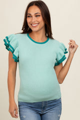 Mint Double Ruffle Sleeve Maternity Sweater Top