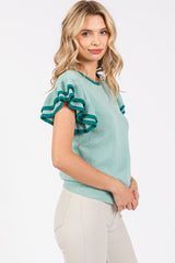 Mint Double Ruffle Sleeve Sweater Top