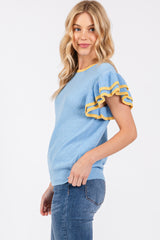 Light Blue Double Ruffle Sleeve Sweater Top