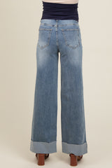 Blue Straight Cuffed Maternity Jeans