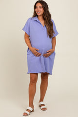 Periwinkle Mineral Washed French Terry Maternity Dress