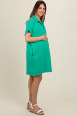 Green Mineral Washed French Terry Maternity Dress