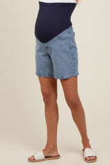 Blue High Waist Maternity Bermuda Jean Shorts