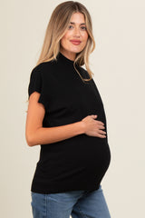 Black Mock Neck Knit Maternity Top