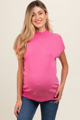 Fuchsia Mock Neck Knit Maternity Top