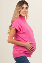 Fuchsia Mock Neck Knit Maternity Top