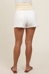 White Super Distressed Maternity Denim Shorts