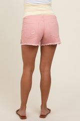 Pink Super Distressed Maternity Denim Shorts