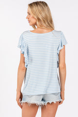 Light Blue Striped Ruffle Sleeve Top