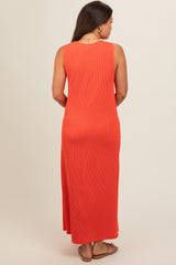 Orange Sleeveless Ribbed Maternity Maxi Dress