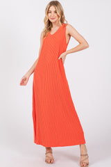 Orange Sleeveless Ribbed Maxi Dress