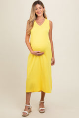 Yellow Sleeveless Ribbed Maternity Maxi Dress