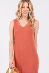 Rust Sleeveless Ribbed Maxi Dress